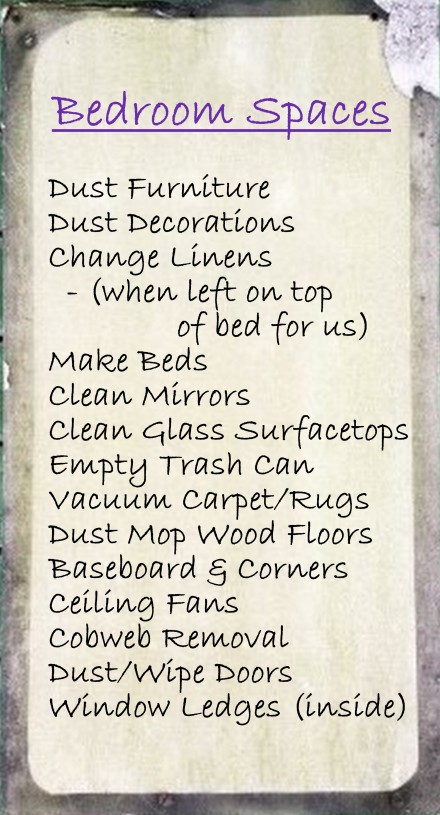 Bedroom Spaces List